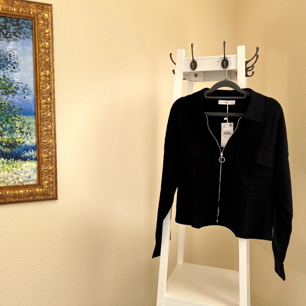 NWT Mango Black Crop Cardigan Blazer, Size L